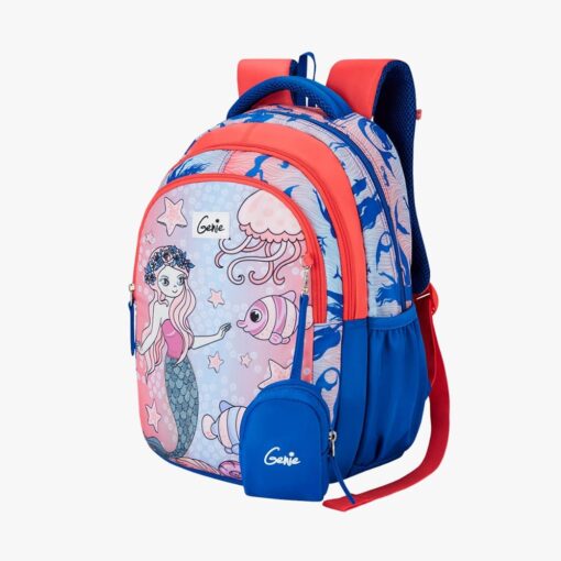 Genie Melody Trendy School Bag with Bottle Holder & Front Zippered Pocket, Adjustable Padded Shoulder Strap - Blue