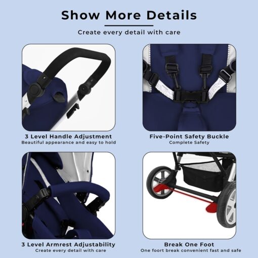Luxury Pram Stroller with 5-Point Safety Belt