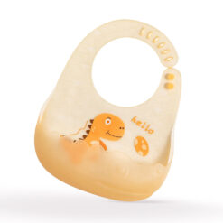 StarAndDaisy Silicone Bibs for Infants Feeding with Adjustable Neck Button, Reusable & Washable - Printed Orange