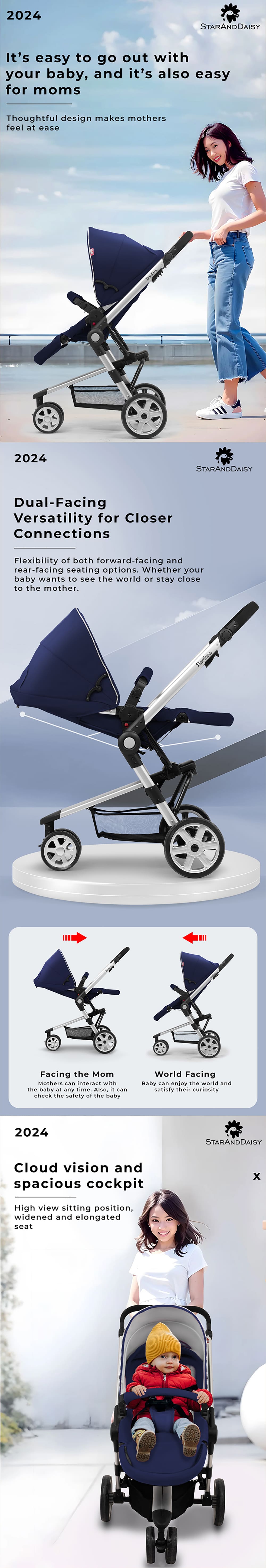 Reversible Handlebar Convertible Stroller for Newborns