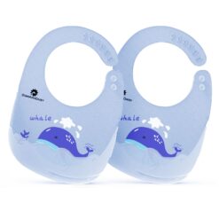 StarAndDaisy Reusable Silicone Baby Bibs with Adjustable Buttons for Mess-Free Feeding - Printed Blue-pack of 2