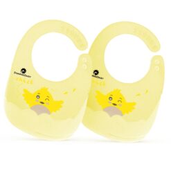 StarAndDaisy Waterproof Feeding Bibs for Infants with Adjustable Buttons for Mess-Free Feeding - Pack of 2-Printed Yellow