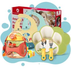 StarAndDaisy Kids Feeding Essentials Gift Set, Food Grade Silicon BPA Free Dinnerware for Babies - Pack of 4