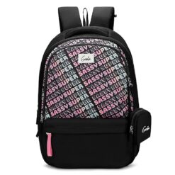 Genie Sass printed School Bag for Children and Raincover Bags with Water Resistance feature for Boys & Girls - Black