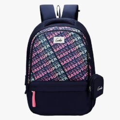 Genie Sass Printed School Bag for Kids and Raincover Backpack with Water Resistance feature for Boys & Girls - Navy Blue