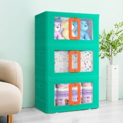 StarAndDaisy Multipurpose Storage Cabinet for Kids with Double Doors, Convertible Drawers Design & 3 Stackable Cuboids - Green