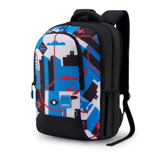 American Tourister Casual Kids Trendy School Bags, 33.5 Ltr, Dobby Polyester, 3 Compartments Stylish Backpack - Quad 3.0 Vivid Blue