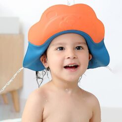 StarAndDaisy Adjustable Baby Shower Cap - Eyes and Ears Shield Hair Washing Caps for Babies - Orange & Blue