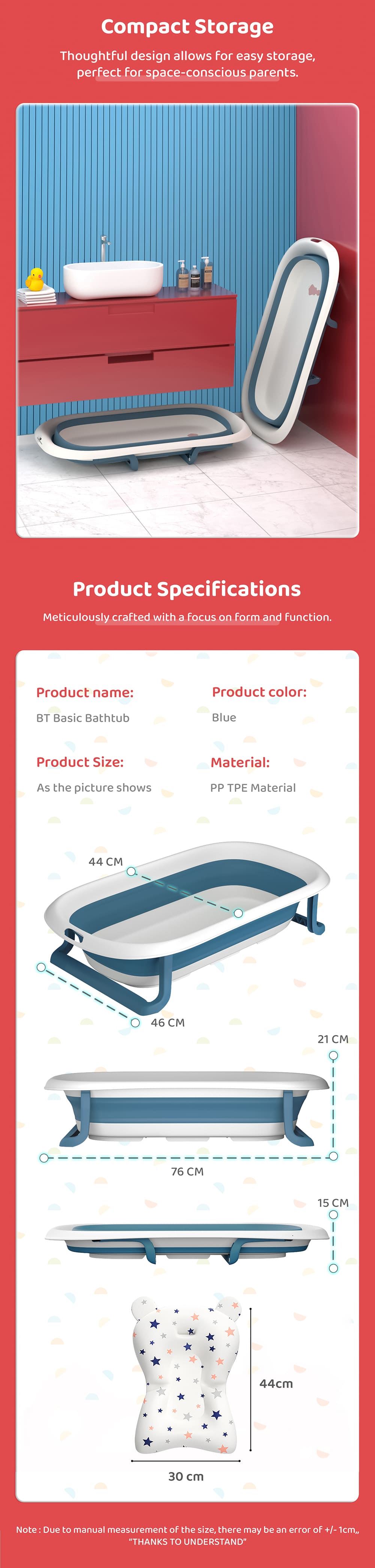Specification of Bbaby Bath Tub with Cushion