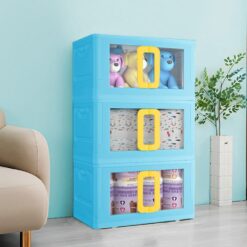 StarAndDaisy Multipurpose Kids Storage Cabinet with Double Doors, Convertible Drawers Design & 3 Stackable Cuboids - 72 Lt-Blue