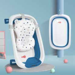 StarAndDaisy Portable Baby Bathtub with Support Cushion Adjustable Buckle Floating Bath Seat with Soap Bar - Bt Basic Blue