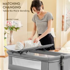 StarAndDaisy 3 in 1 Cradle for Baby with Nursing Changing Tray, Height Adjustments, Mosquito Net and Storage Basket - Grey