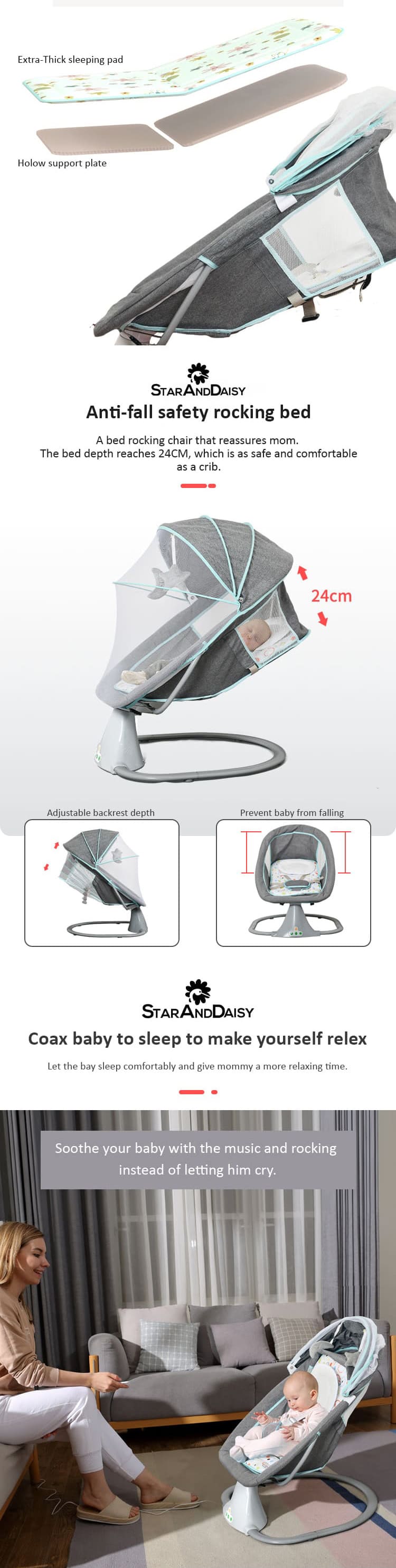 Electric Swing Rocker for Baby with Mosquito Net