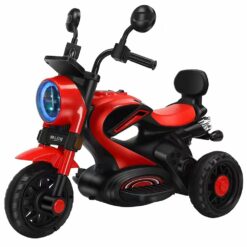 StarAndDaisy Super Harley Ride on Kids Bike, Forward & Backward Control, Variable Speed Pedal, LED Lights & Back Support - Red