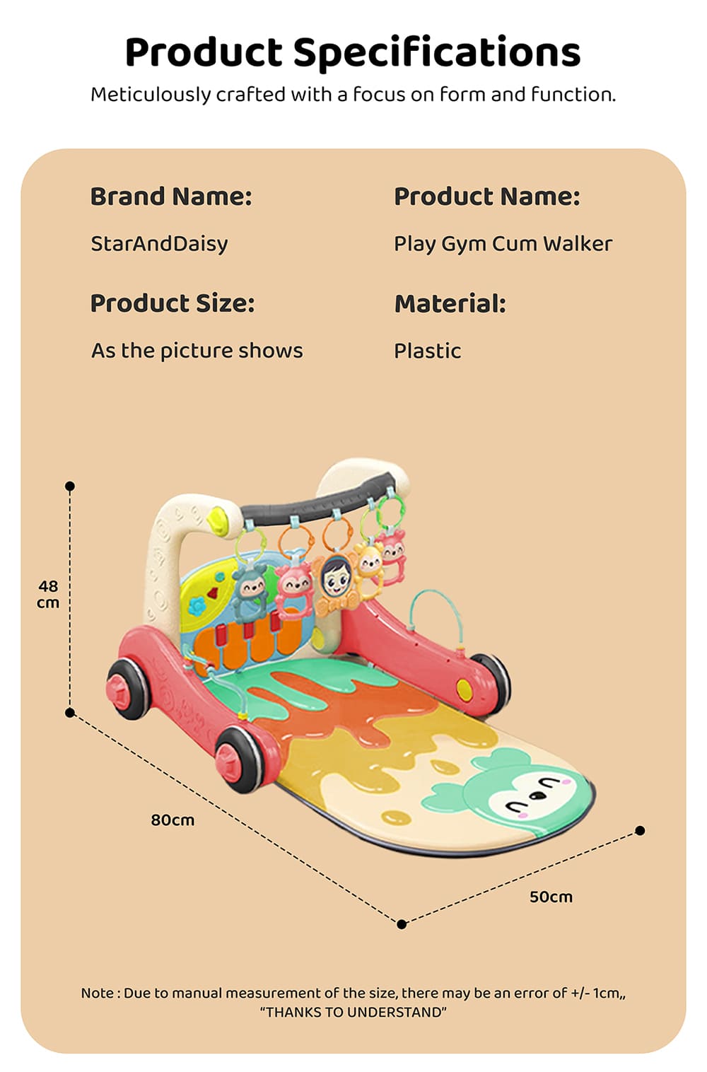 Specification of Baby Play Gym Cum Walker