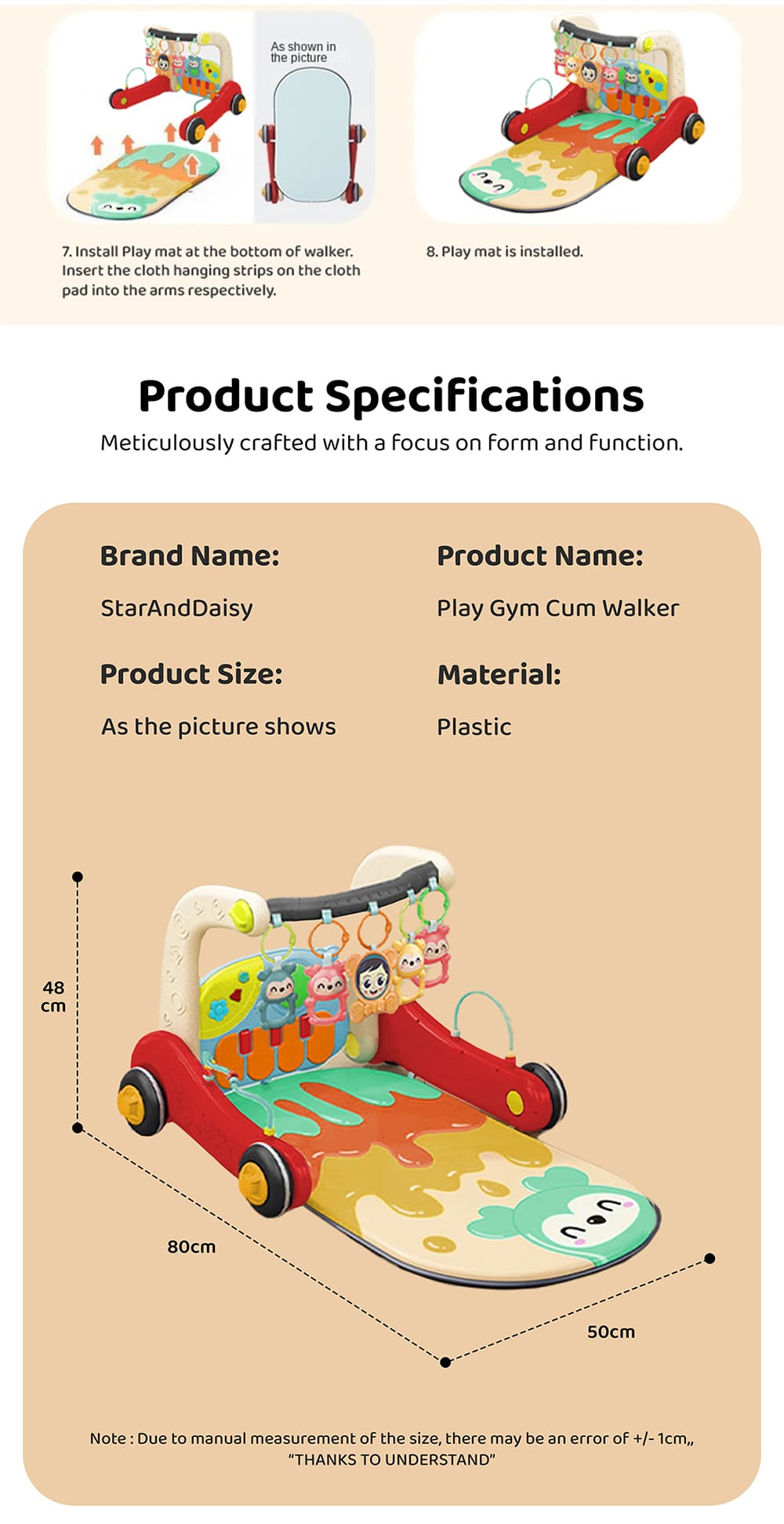Specification of Baby Play Gym Cum Walker