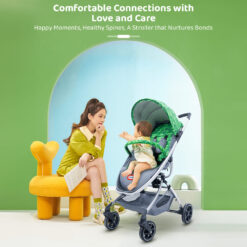 Little Tikes Baby Stroller for Travel, Lightweight Stroller with Adjustable Backrest & Canopy, 5-Point Safety Belt - LT 101 Green