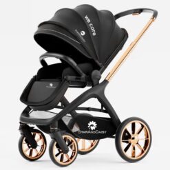 StarAndDaisy Luxe Foldable Baby Stroller & Pram with Adjustable Height, Dual Facing - Golden