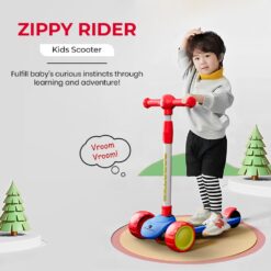 StarAndDaisy Zippy Riders 3 Wheel Kids Scooter with 4 Gear Height Adjustable One Button Folding, Children's Kick Scooter - Red