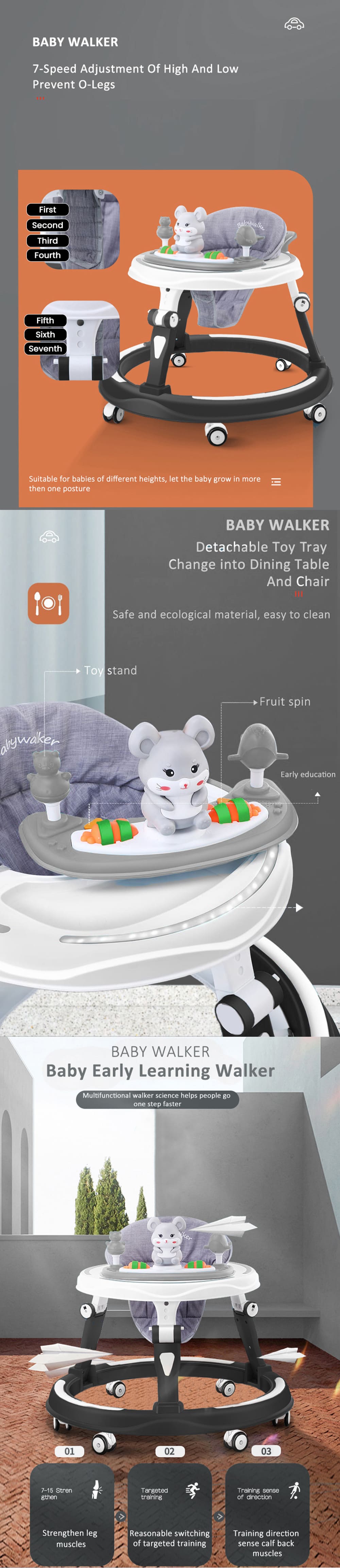 Baby Walker with Detachable Toy Tray
