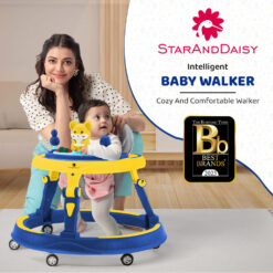 StarAndDaisy Activity Walkers for Toddlers, Multifunctional Intelligent Early Education Baby Walker with Toy Tray (Dark Blue & Yellow)