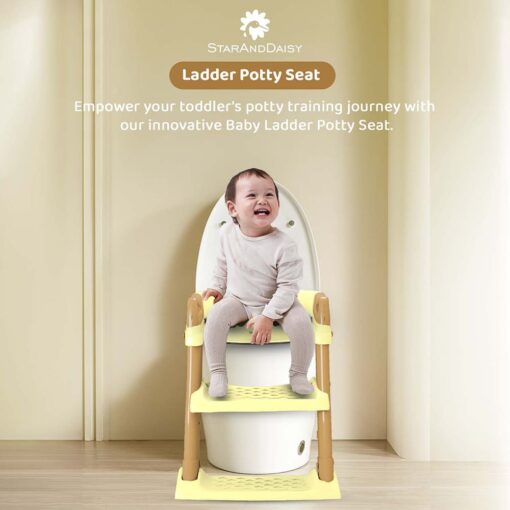 StarAndDaisy Baby Potty Training Toilet Seat with Ladder & Soft Cushion - Beige Gold