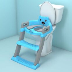 StarAndDaisy Baby Potty Training Toilet Seat, Anti-Slip Potty Training Seat With Ladder, Portable Potty for Toddler Travel, Toddler Toilet with Adjustable Step Stool Ladder (Blue Grey)