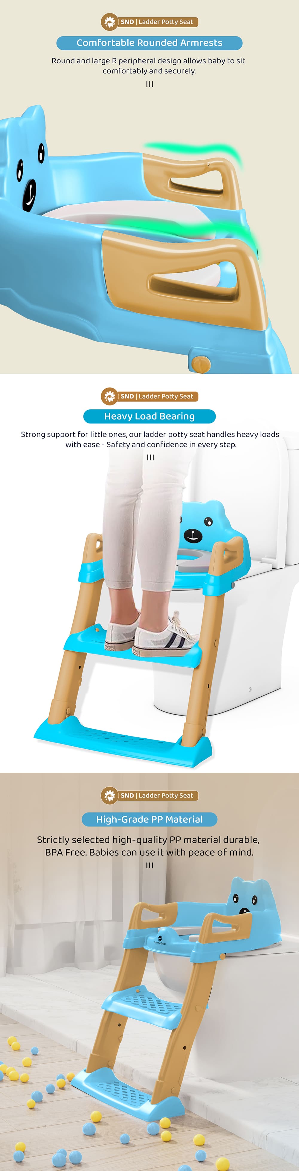 Ladder Potty seat with Rounded Armrests