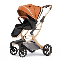 StarAndDaisy Luxe Ultima Compact Baby Stroller, Lightweight Travel Pram with Supportive Backrest for 0-3 Year Babies - Orange