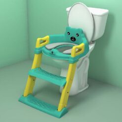 StarAndDaisy Potty Toilet Training Seat with Ladder with Step Stool for Baby Kids & Splash Guard - Green & Yellow