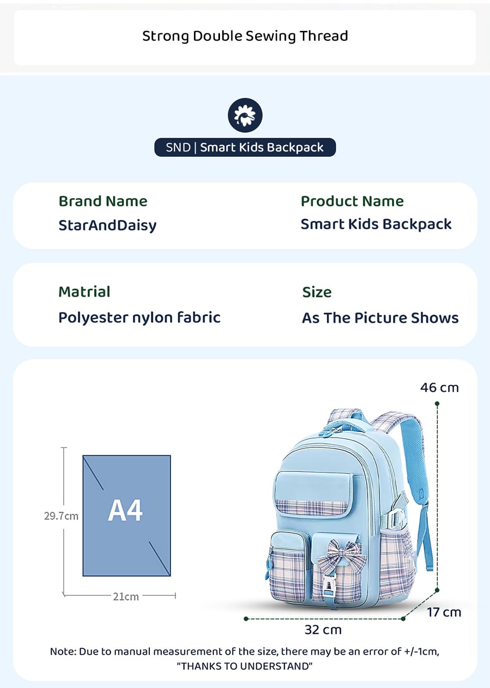 Specification of Kids Backpack