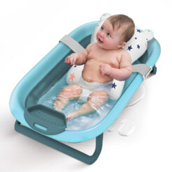StarAndDaisy Foldable Baby Bath Tub with Cushion Compact and Foldable Baby Bath Tub for Babies - Blue & Dark Green