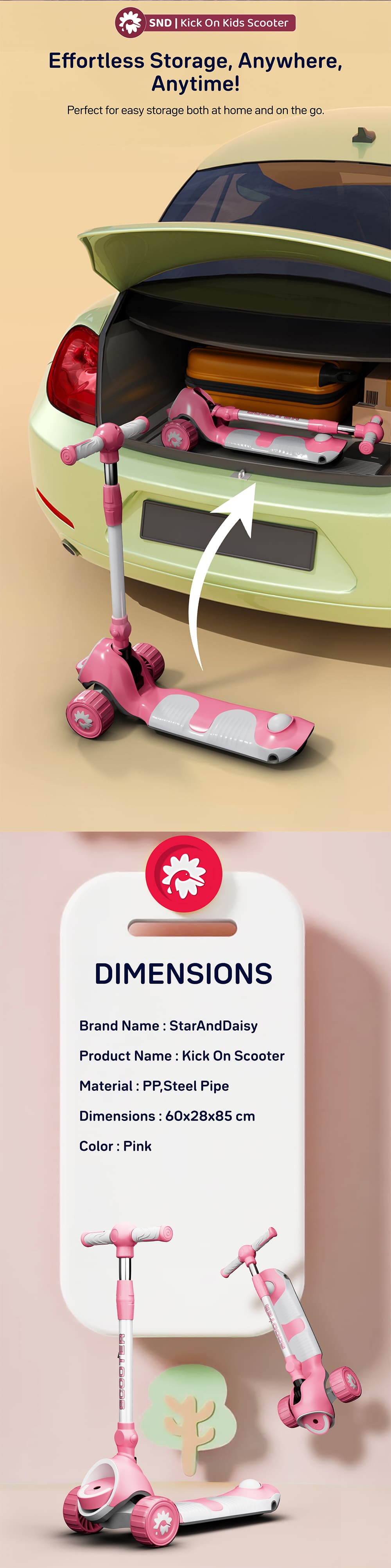 Dimensions of Kick-on Scooter