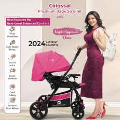 StarAndDaisy Colossal Premium Baby Stroller with Reversible Handle, Lightweight Pram with 5-Point Safety Belt & Detachable Food Tray - Pink