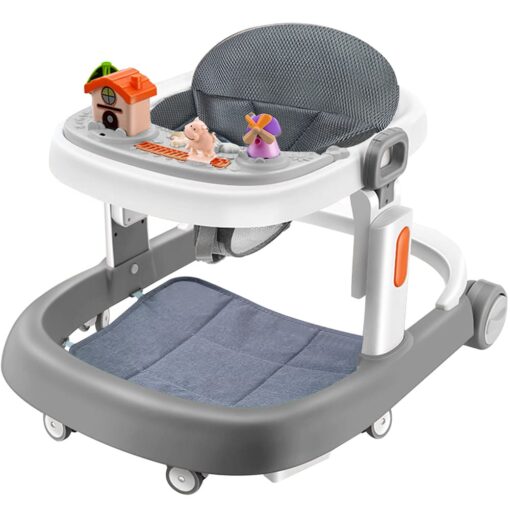 StarAndDaisy Multifunctional Elegant Baby Walker with Height Adjustment. Early Learning Walker with Music Tray - Grey