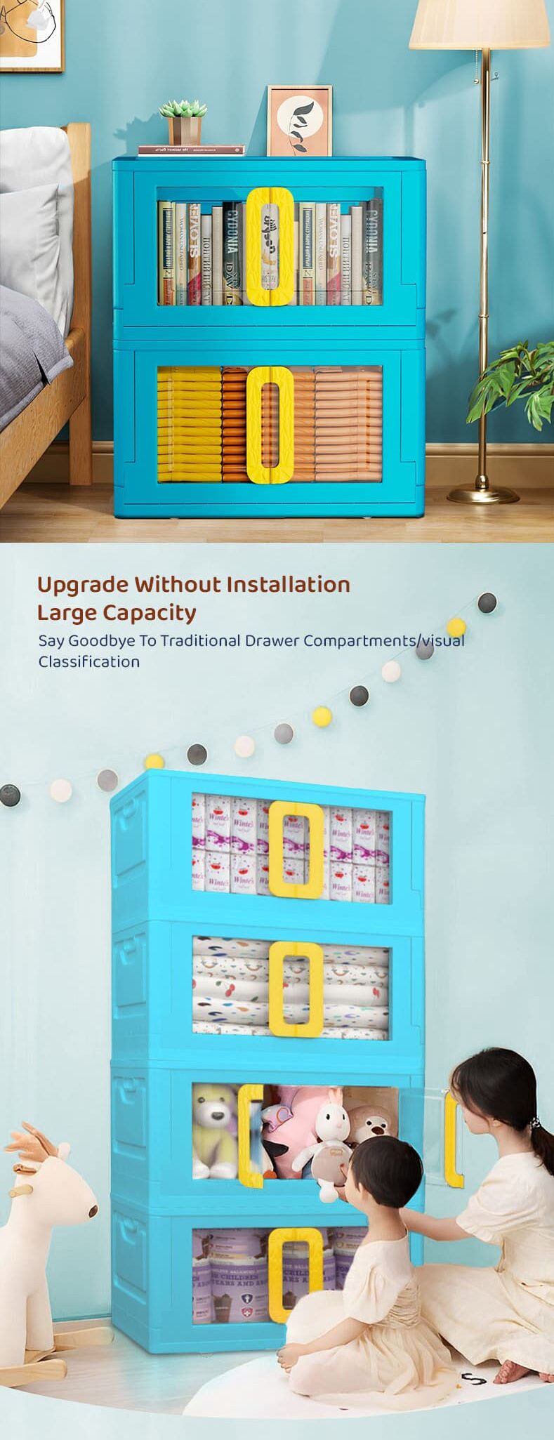 Foldable Kids Storage and Cupboards Collapsible Wardrobe