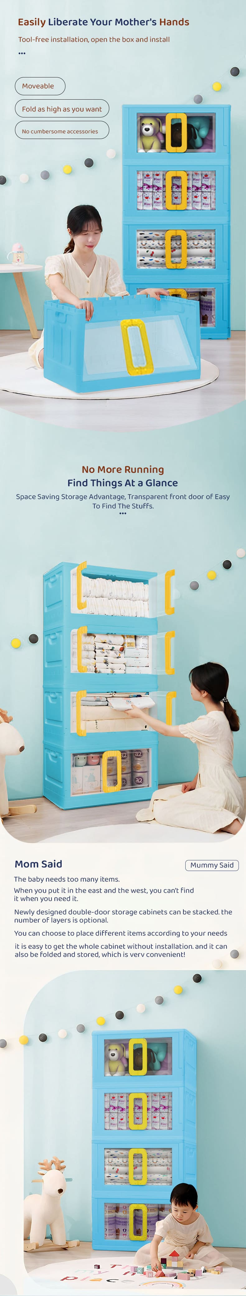 Foldable Kids Storage and Cupboards Collapsible Wardrobe