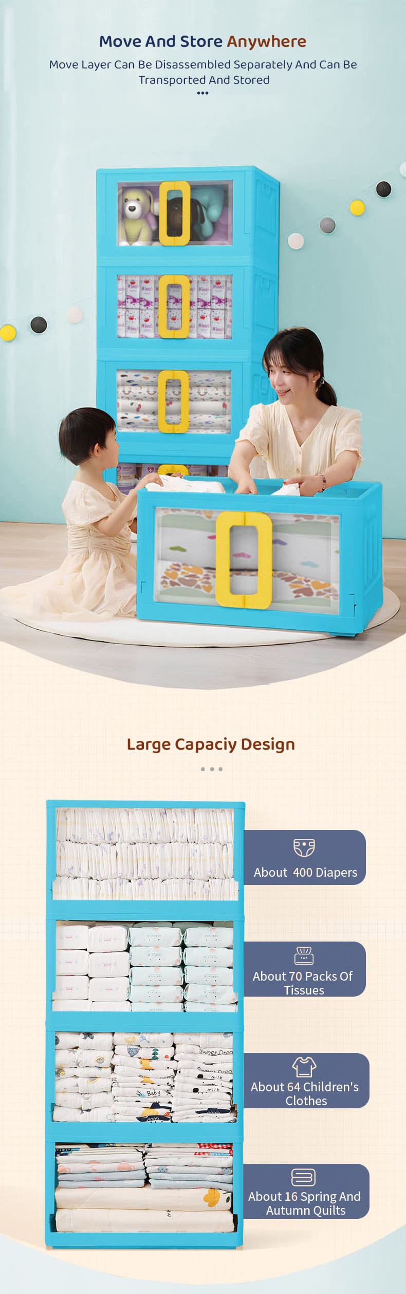 Foldable Kids Storage and Cupboards Collapsible Wardrobe