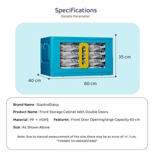 Stackable Storage Cupboard, Collapsible Wardrobe blue dimension