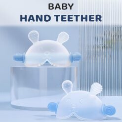 StarAndDaisy Silicone Baby Hand Teether Toys with Multi-Shaped Bite Points, Teething Toy 360° Glove Protection for 0-3 Year Babies - Blue