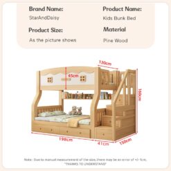 StarAndDaisy Double Decker Bunk Bed for Kids, Double Storey Bed for Children Bed with Guardrail & Bookshelf(A9)