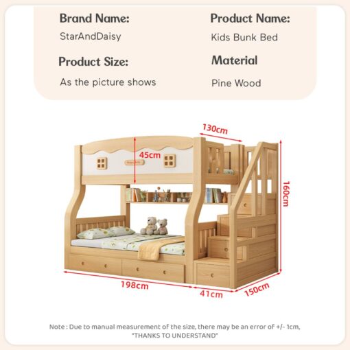 StarAndDaisy Double Decker Bunk Bed for Kids, Double Storey Bed for Children Bed with Guardrail & Bookshelf(A9)