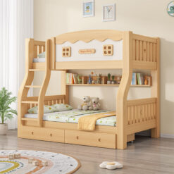 StarAndDaisy Luxury Bunk Bed for Kids without Ladder Cabinets, Double Decker Children's Bed with Bed Guardrail & Bookshelf (A9)