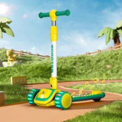 StarAndDaisy Rise 'n' Shine 3 Wheel Scooter for Kids, LED Light-Up Deck & Wheel with Music for 3 to 12 Year Children - Green Yellow