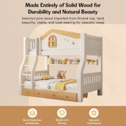 pine wood kids bunk bed with durability and natural beauty