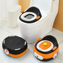 StarAndDaisy 3-in-1 Western Potty Training Chair, Convertible Seat with Detachable Toilet Seat & Stool for 1-5 Years Kids - Orange & Black