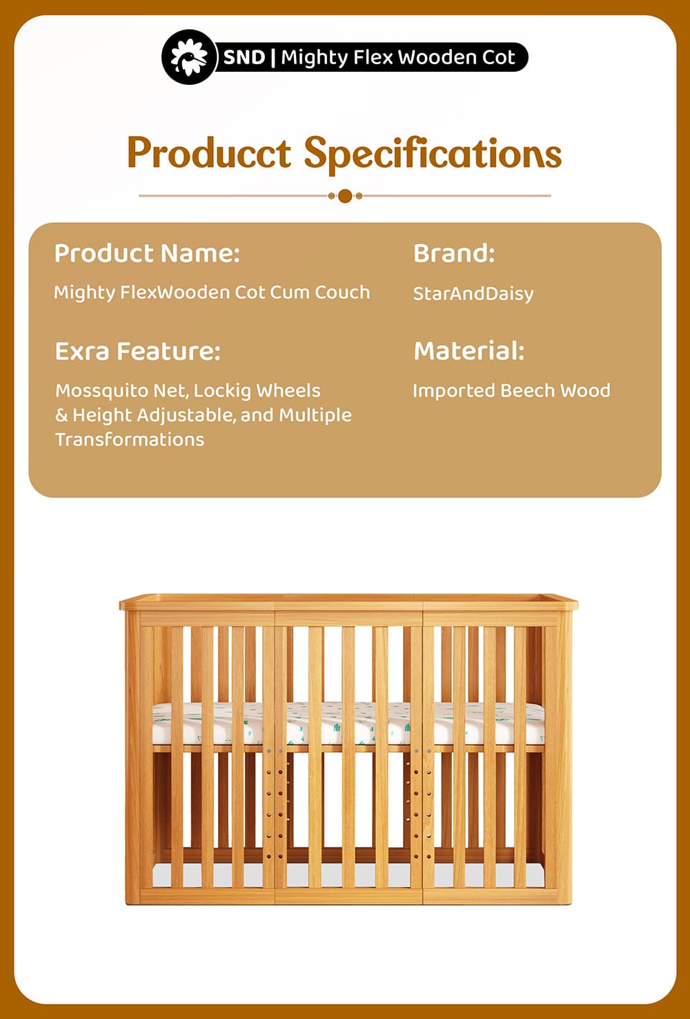 Baby Wooden Cot Crib Bed