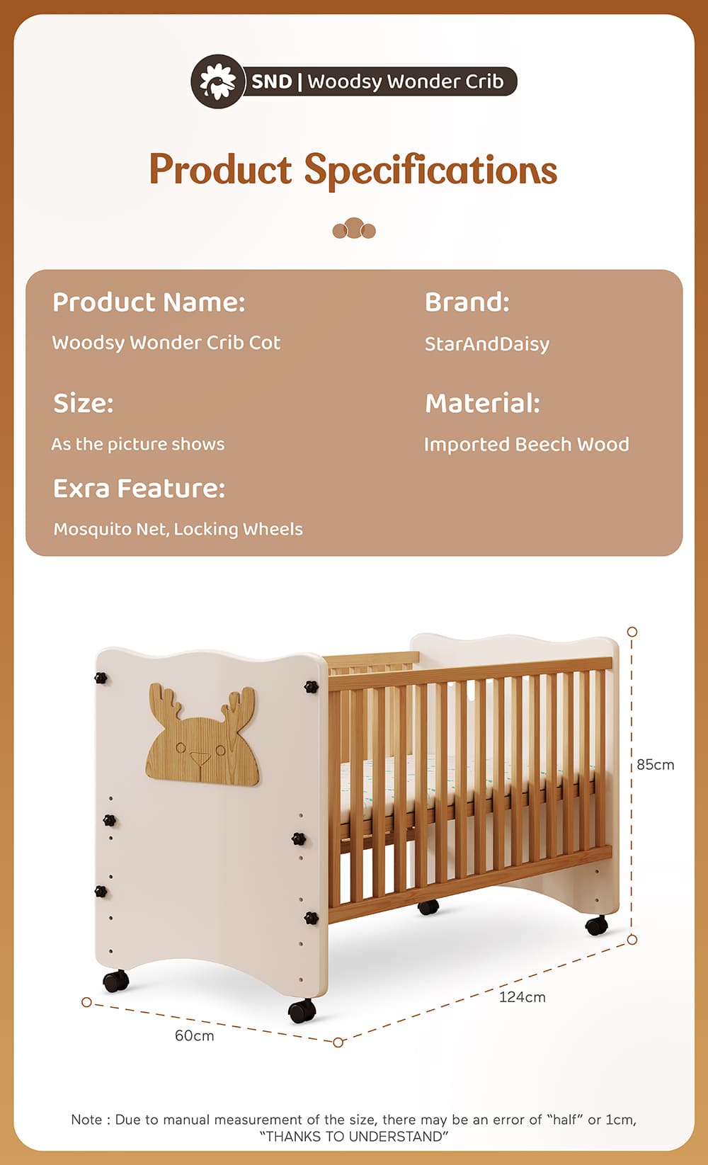 Specification of Baby Wooden Crib Cot