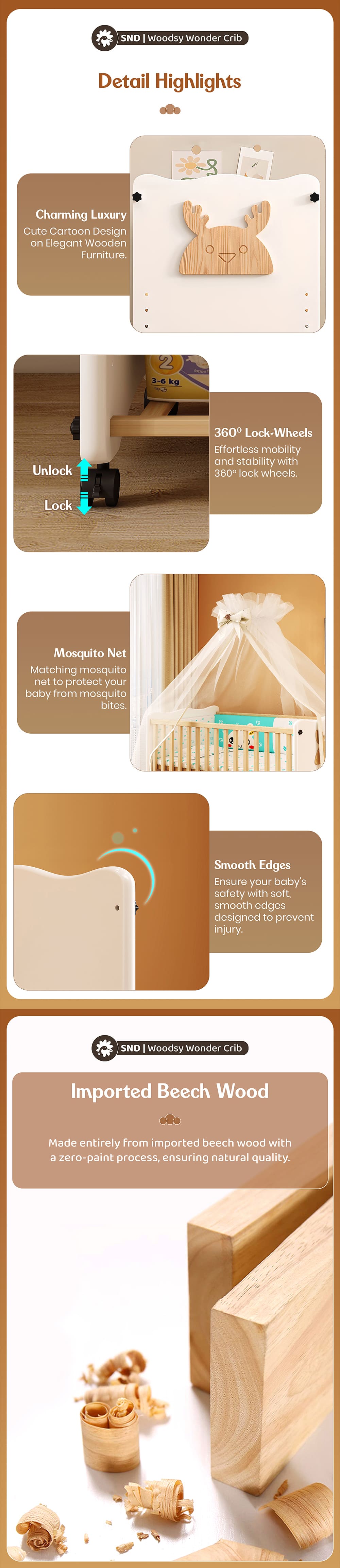 Details of baby Wooden Crib Cot