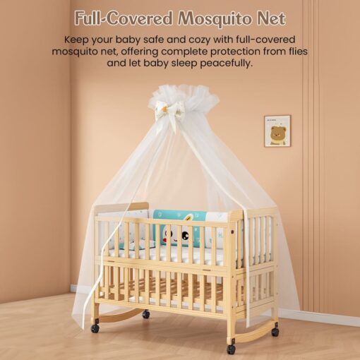 Baby Wooden Cot Crib Bed with Mosquito Net